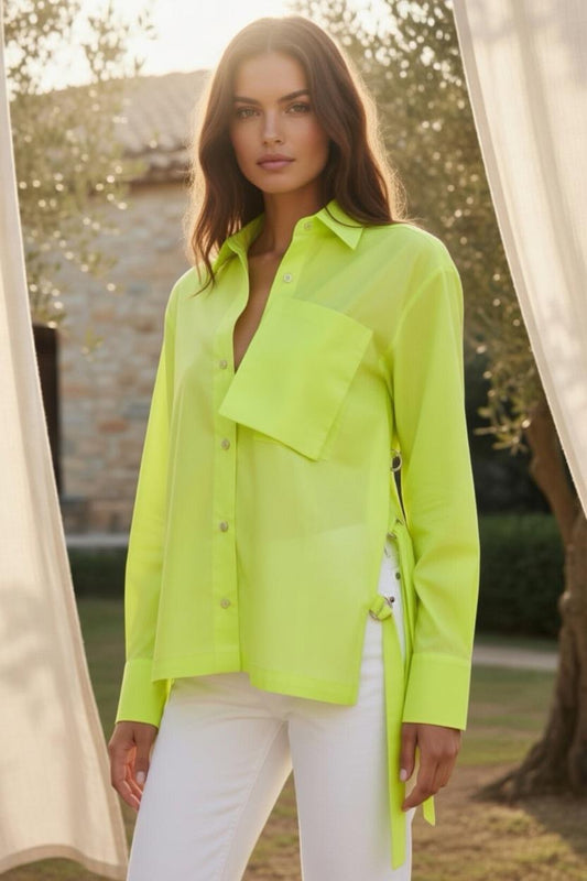 Belted statement poplin shirt - Lime Green
