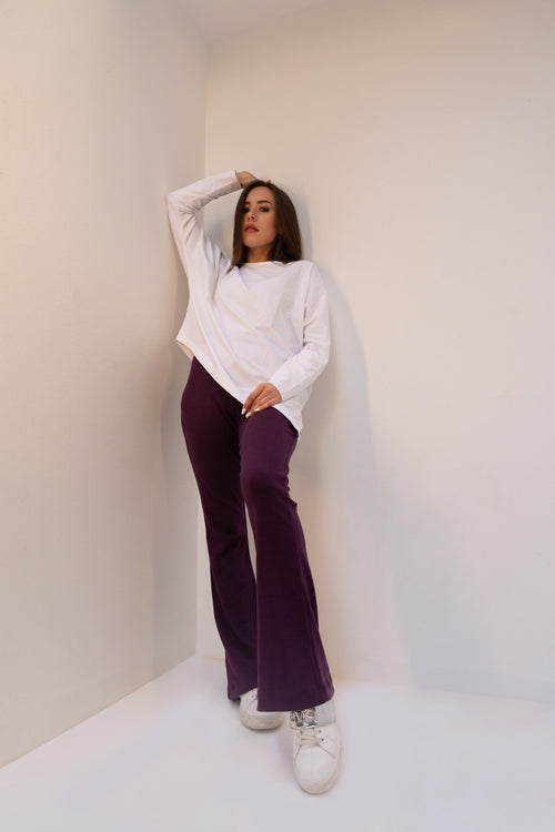 Dark purple flared pants — alternate view