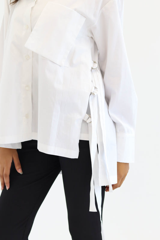 Belted Statement poplin shirt - White