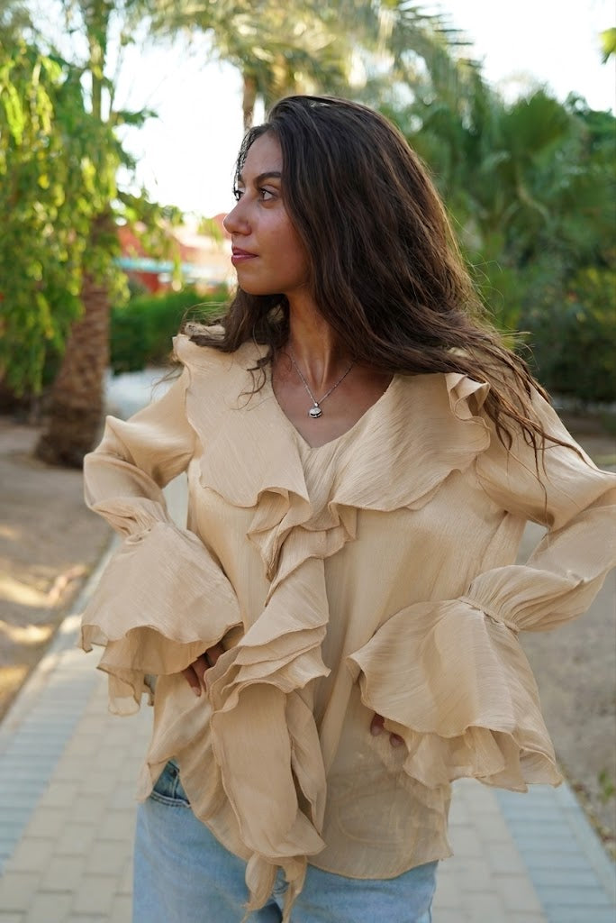 The Ruffle Blouse — Beige