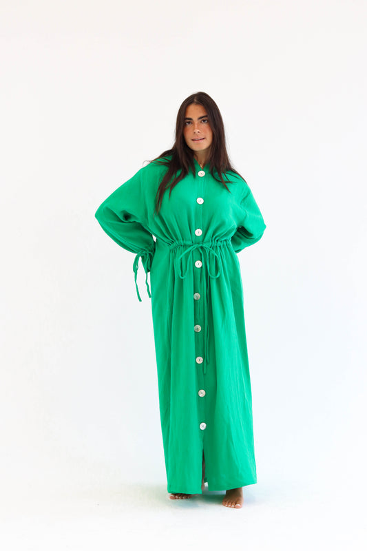 Buttoned Bliss Dress -Green
