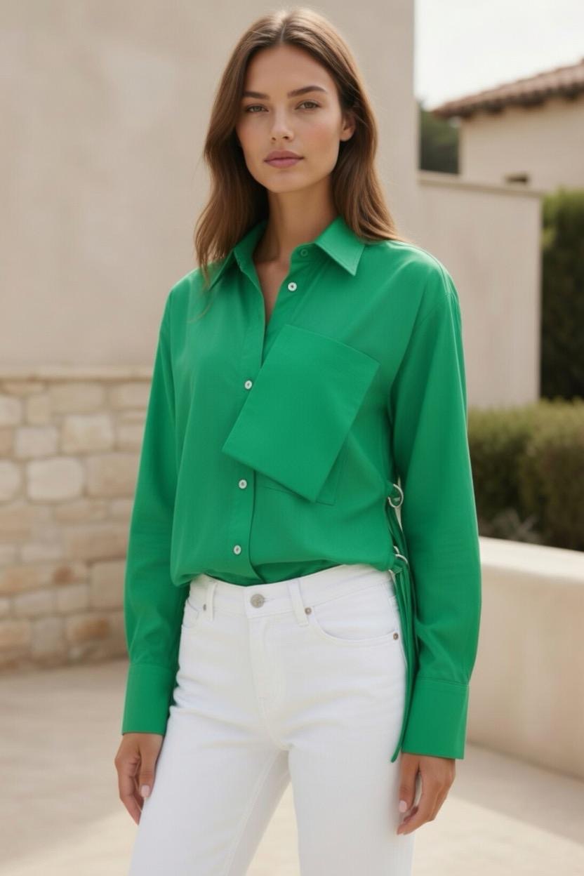 Belted Statement poplin shirt - Green