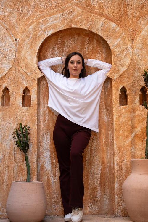 Chocolate brown flared pants — alternate view