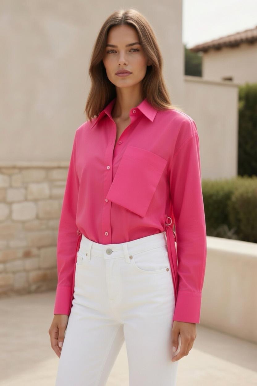 Belted Statement poplin shirt - Fuschia