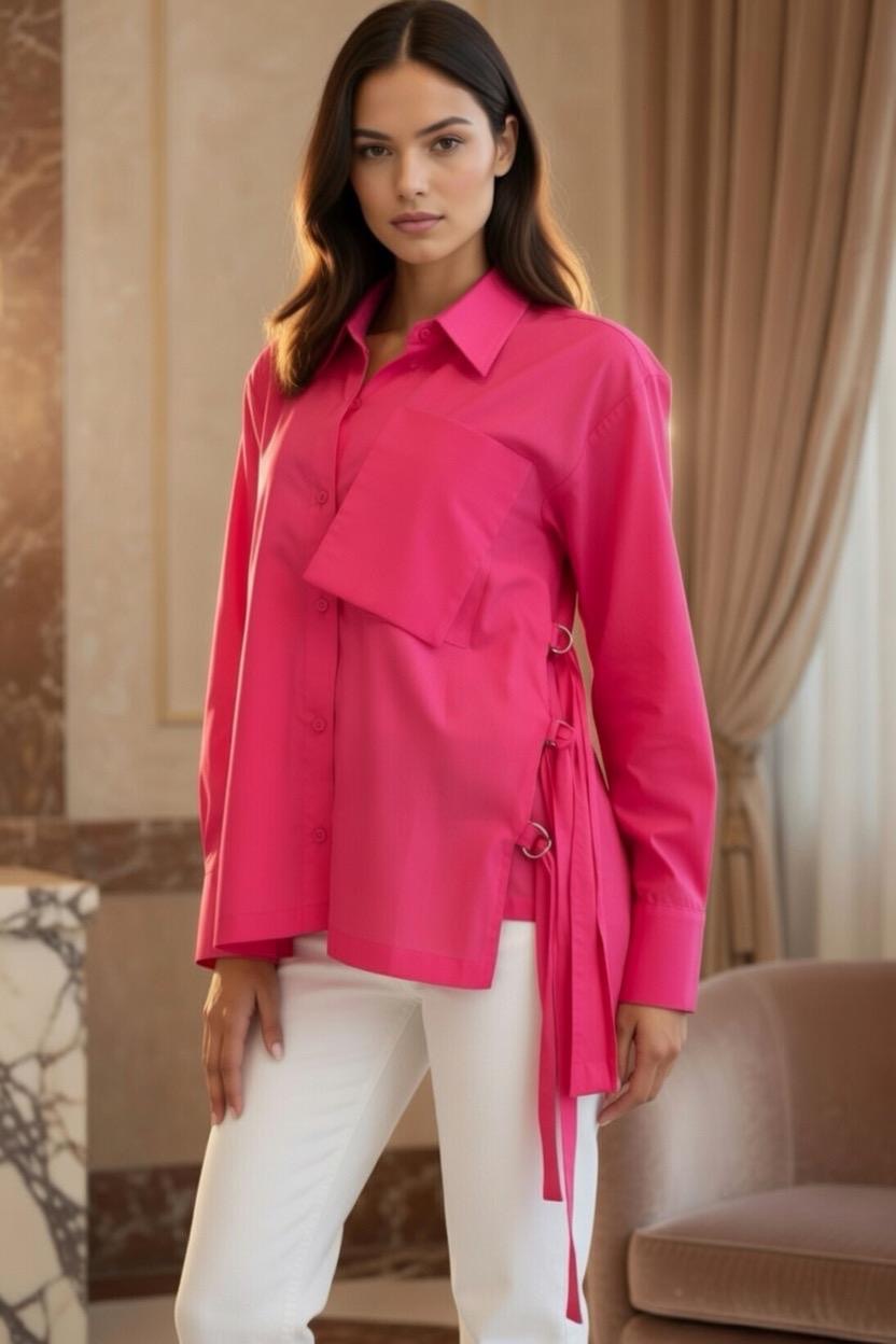 Belted Statement poplin shirt - Fuschia