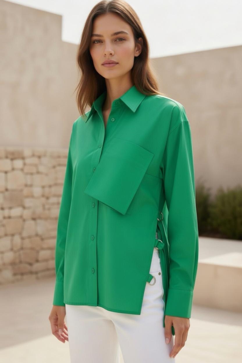 Belted Statement poplin shirt - Green