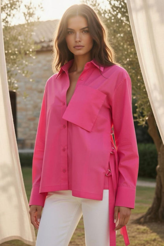 Belted Statement poplin shirt - Fuschia