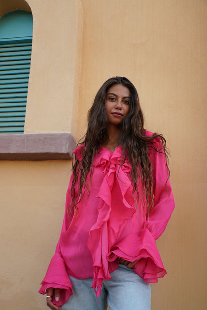 The Ruffle Blouse — Fuchsia