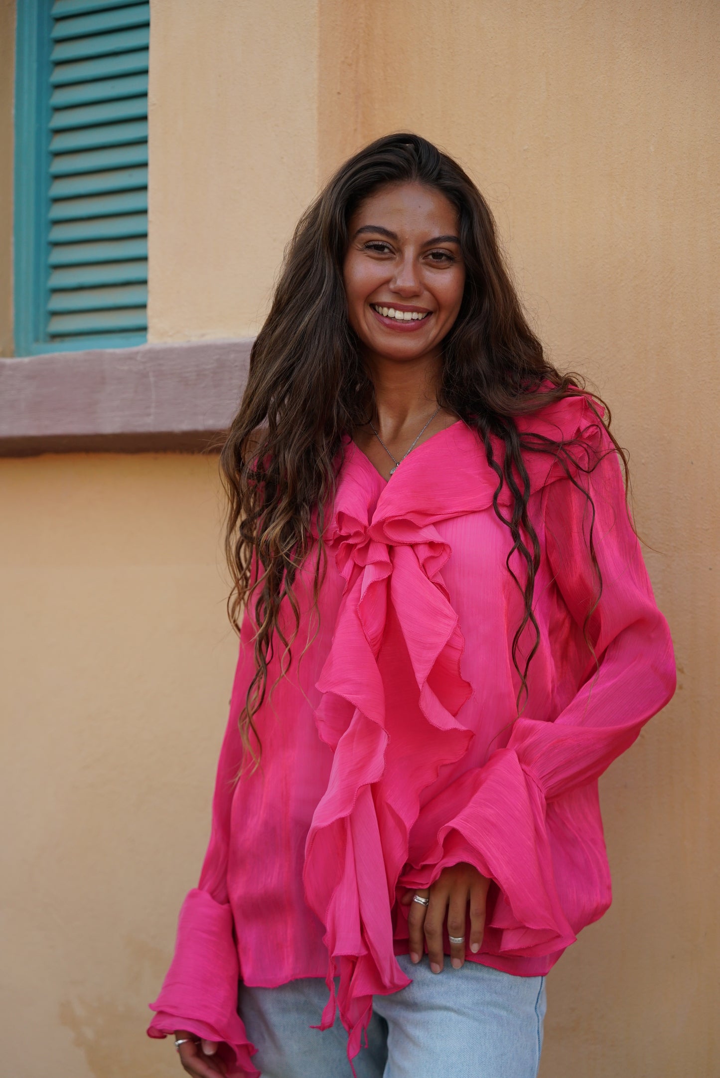 The Ruffle Blouse — Fuchsia