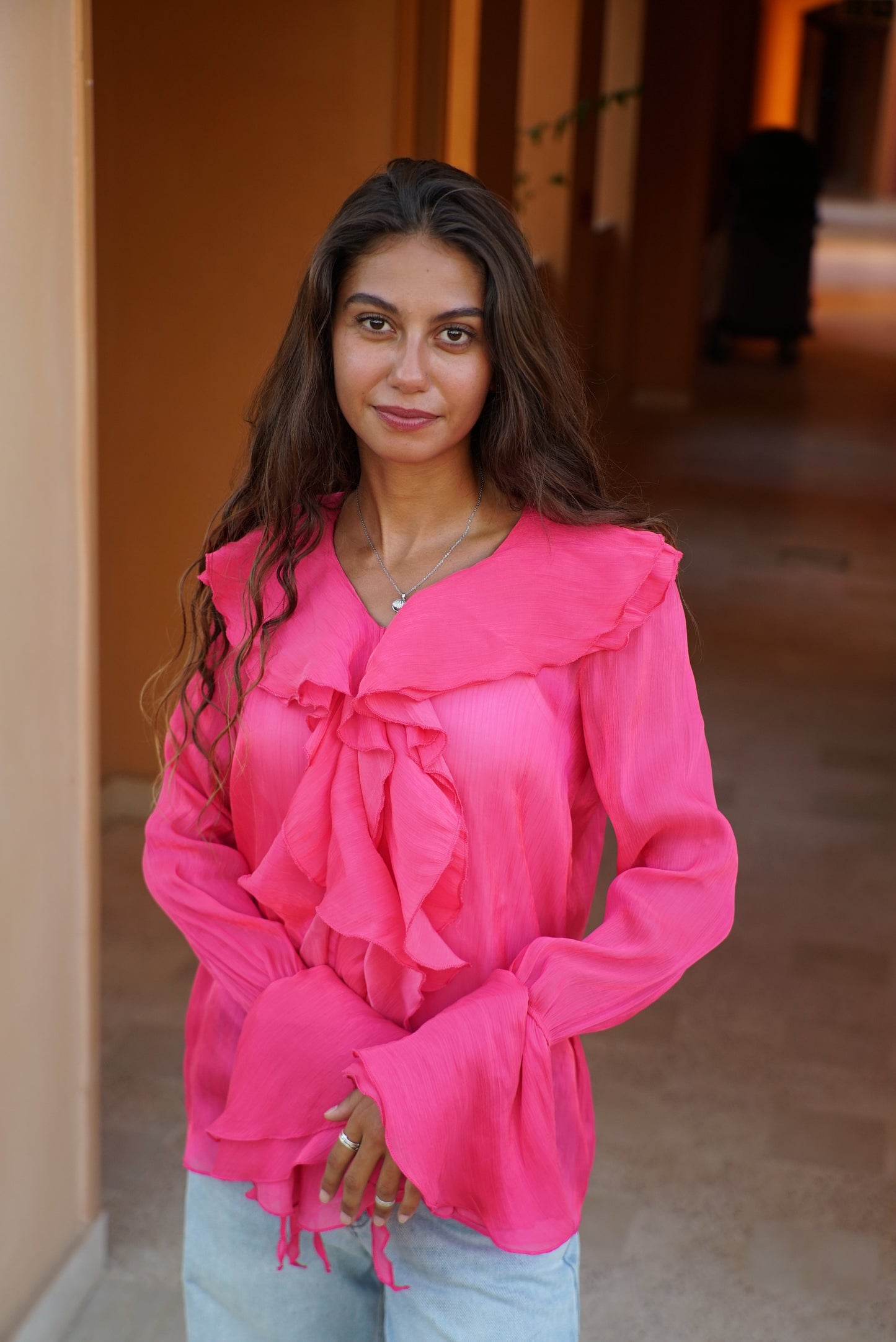 The Ruffle Blouse — Fuchsia