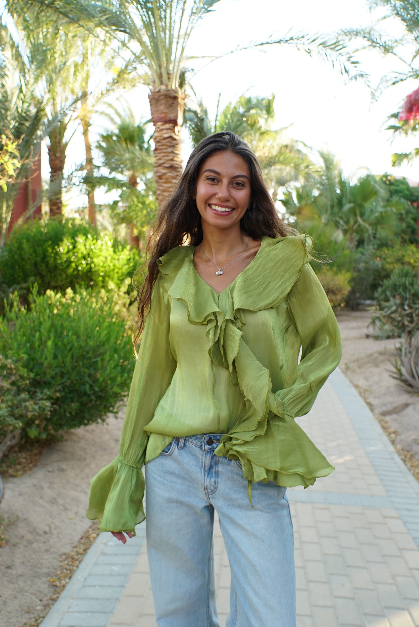 The Ruffle Blouse — Forest Green