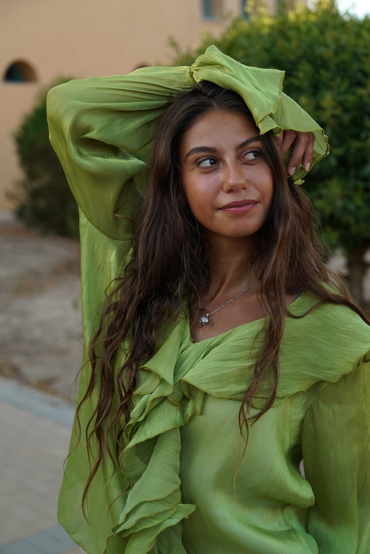 The Ruffle Blouse — Forest Green