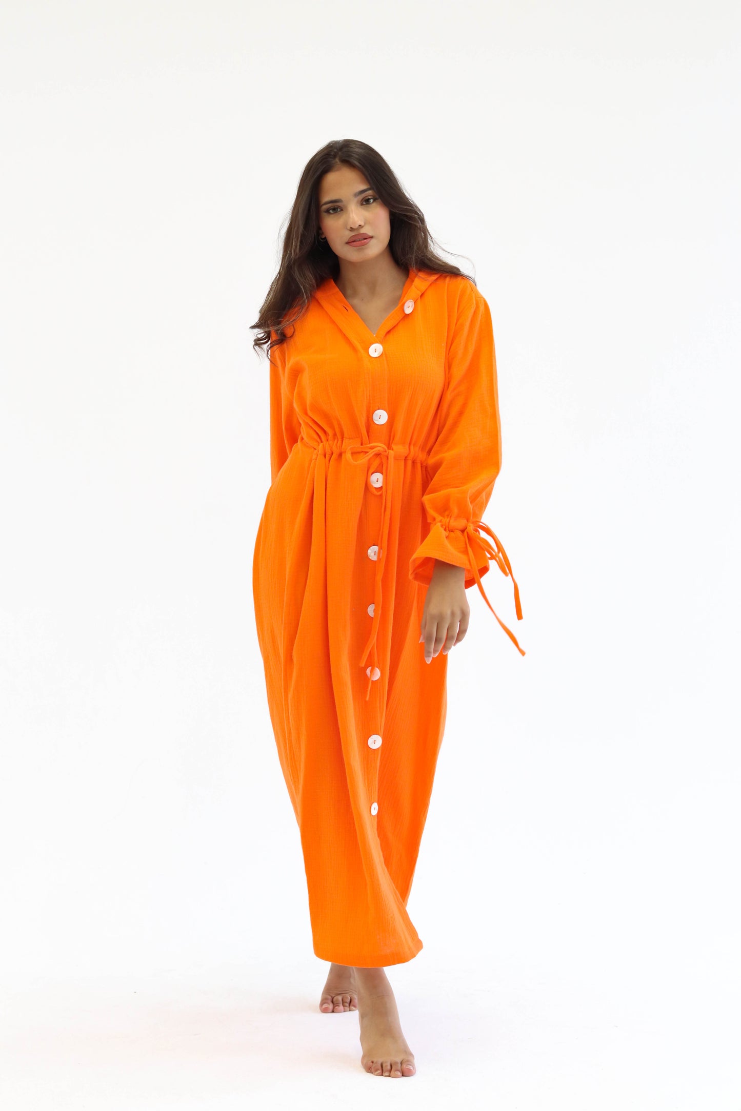 Buttoned Bliss Dress - Orange