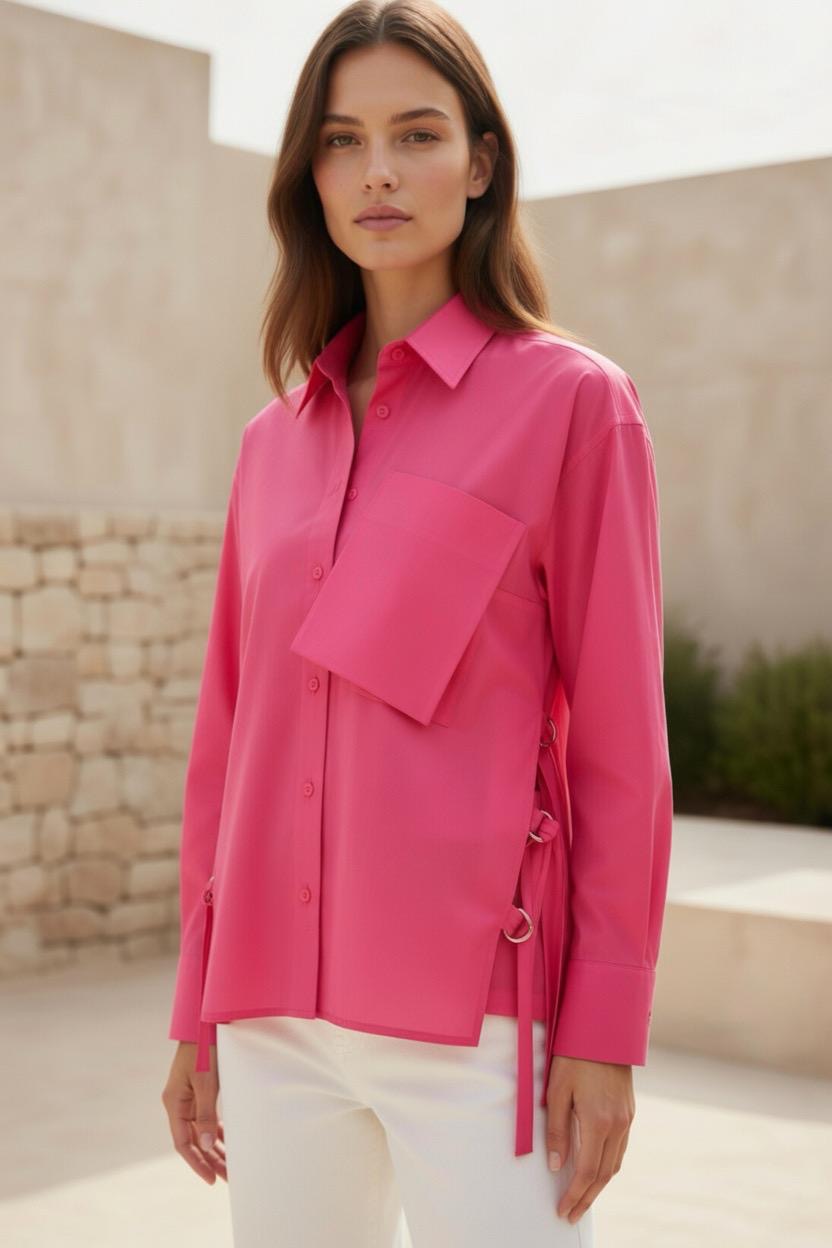 Belted Statement poplin shirt - Fuschia