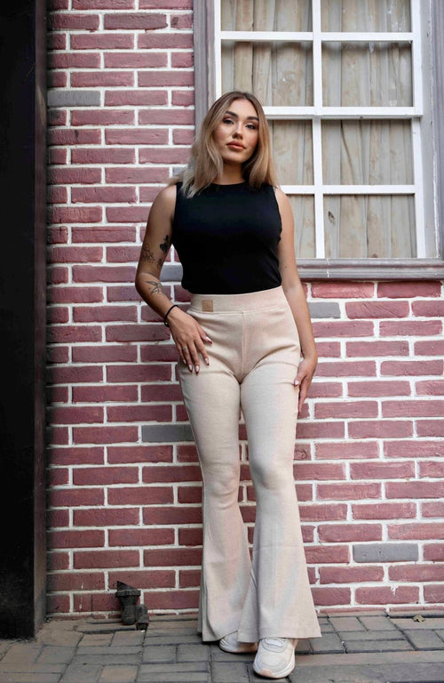 Beige Extra flared pants