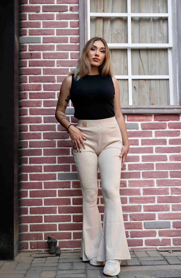 Beige Extra flared pants