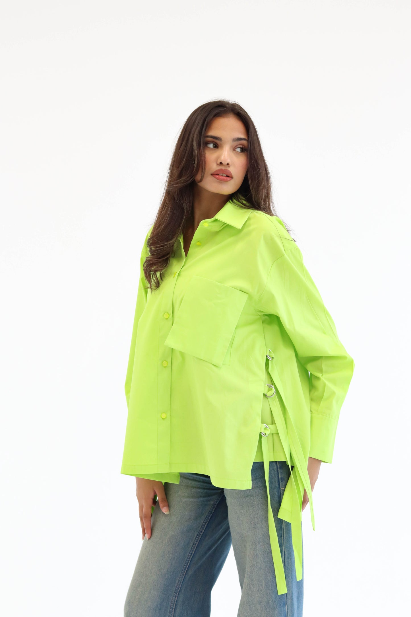Belted statement poplin shirt - Lime Green