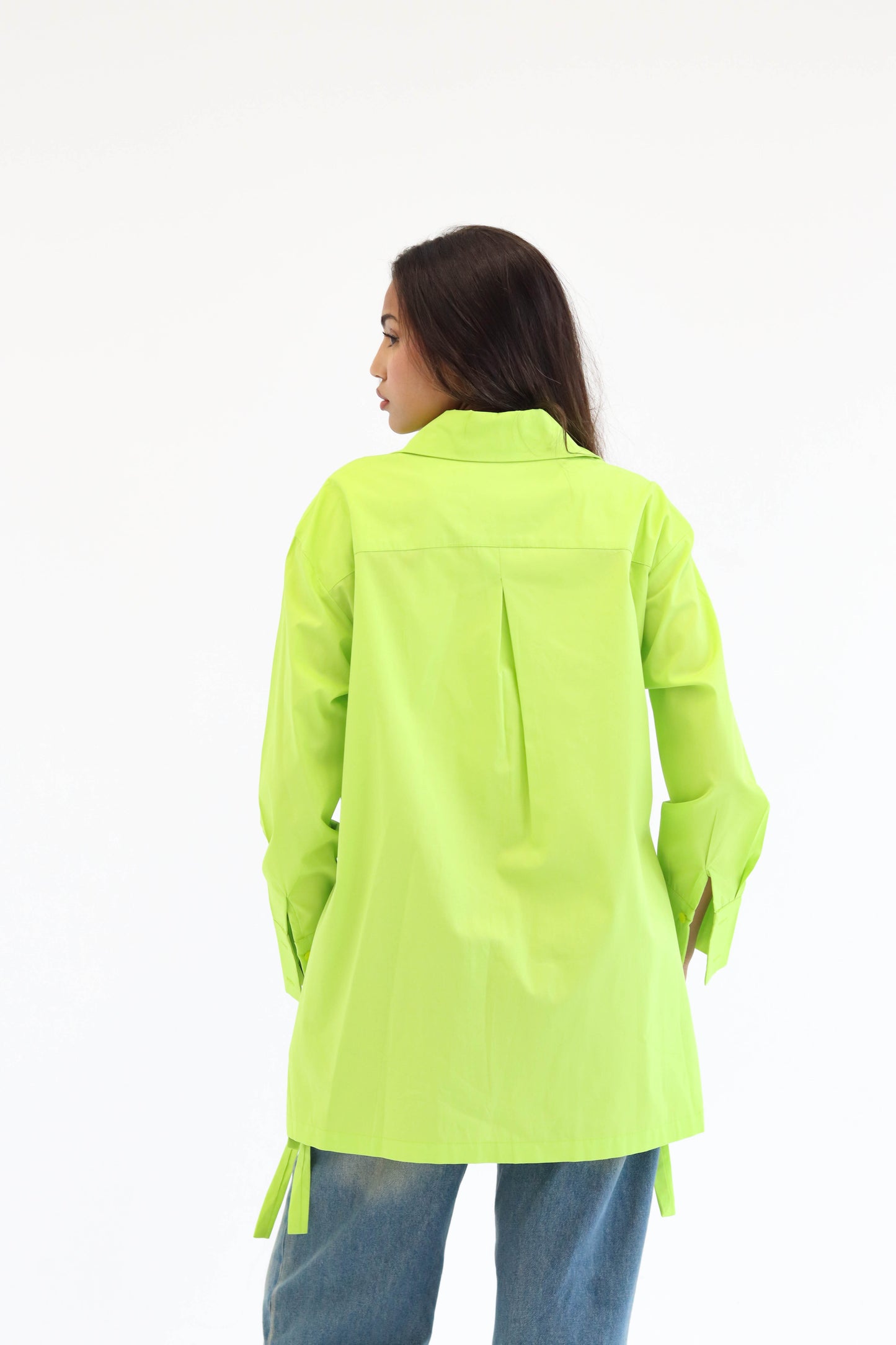 Belted statement poplin shirt - Lime Green
