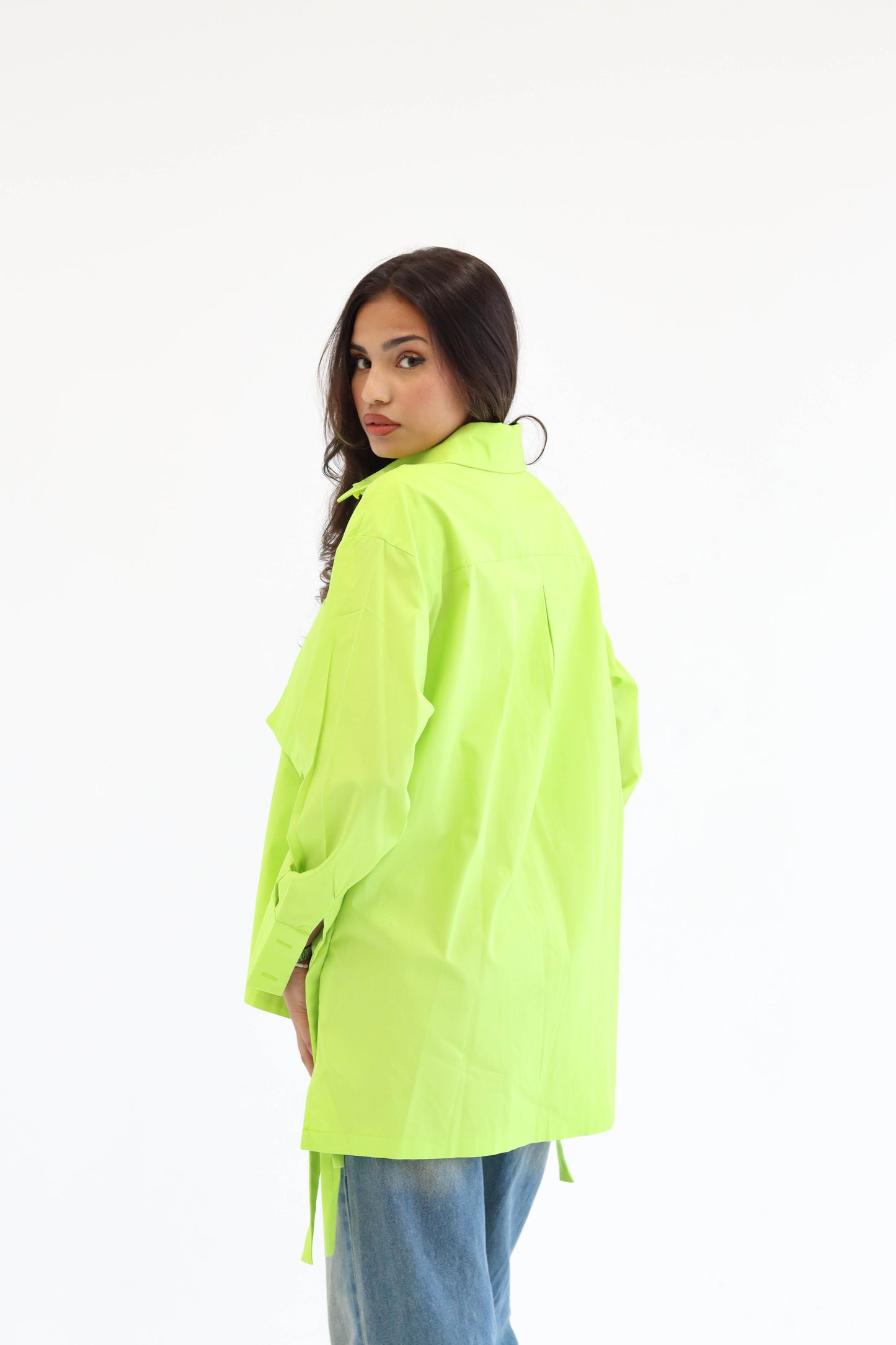 Belted statement poplin shirt - Lime Green