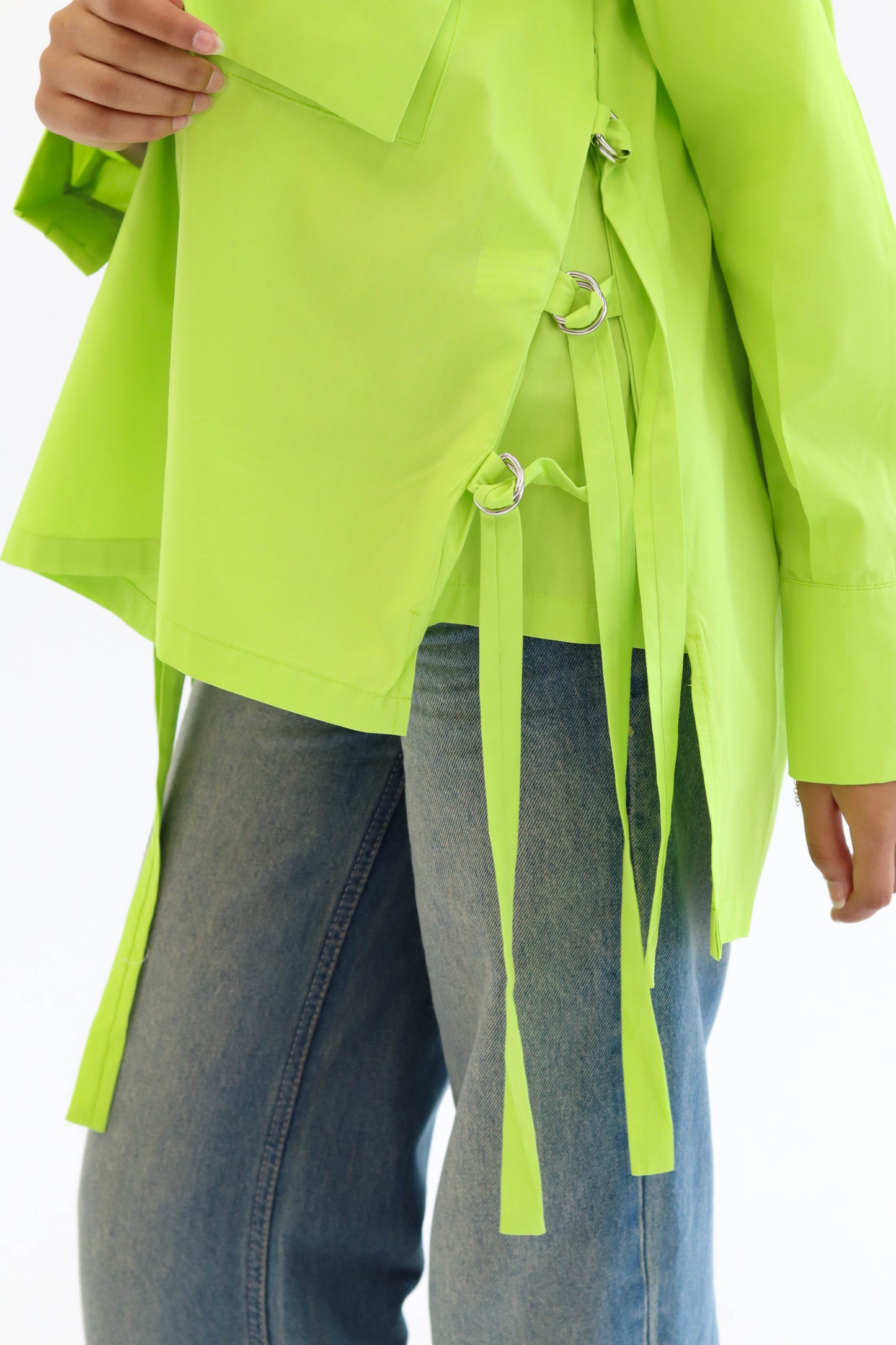 Belted statement poplin shirt - Lime Green