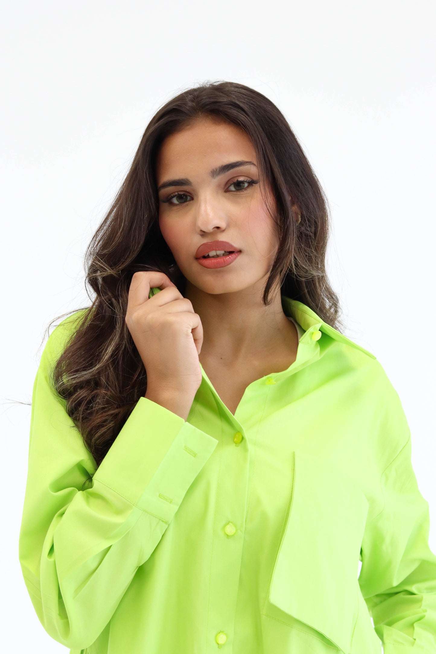 Belted statement poplin shirt - Lime Green