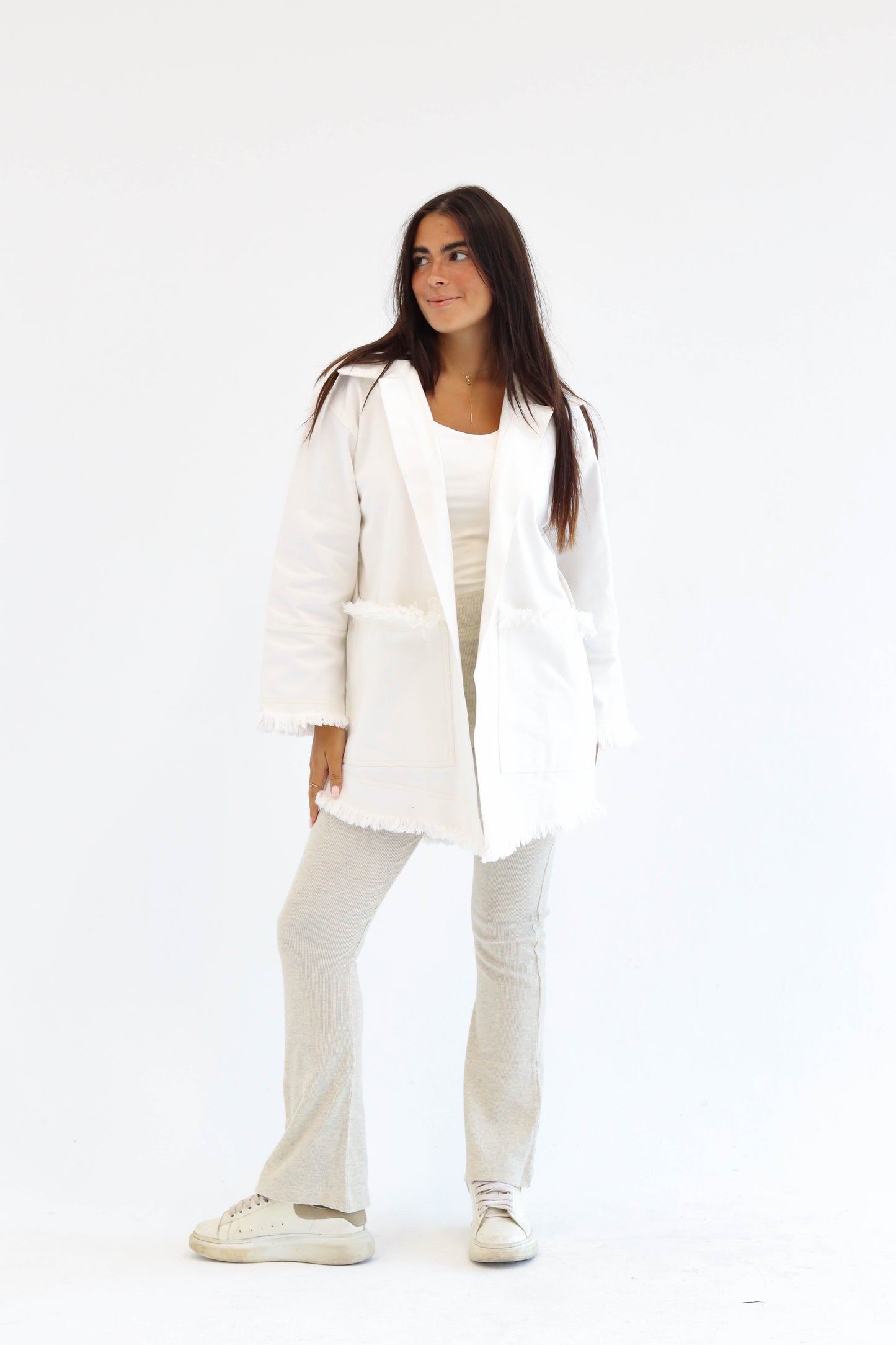 Fringes Denim Jacket in White