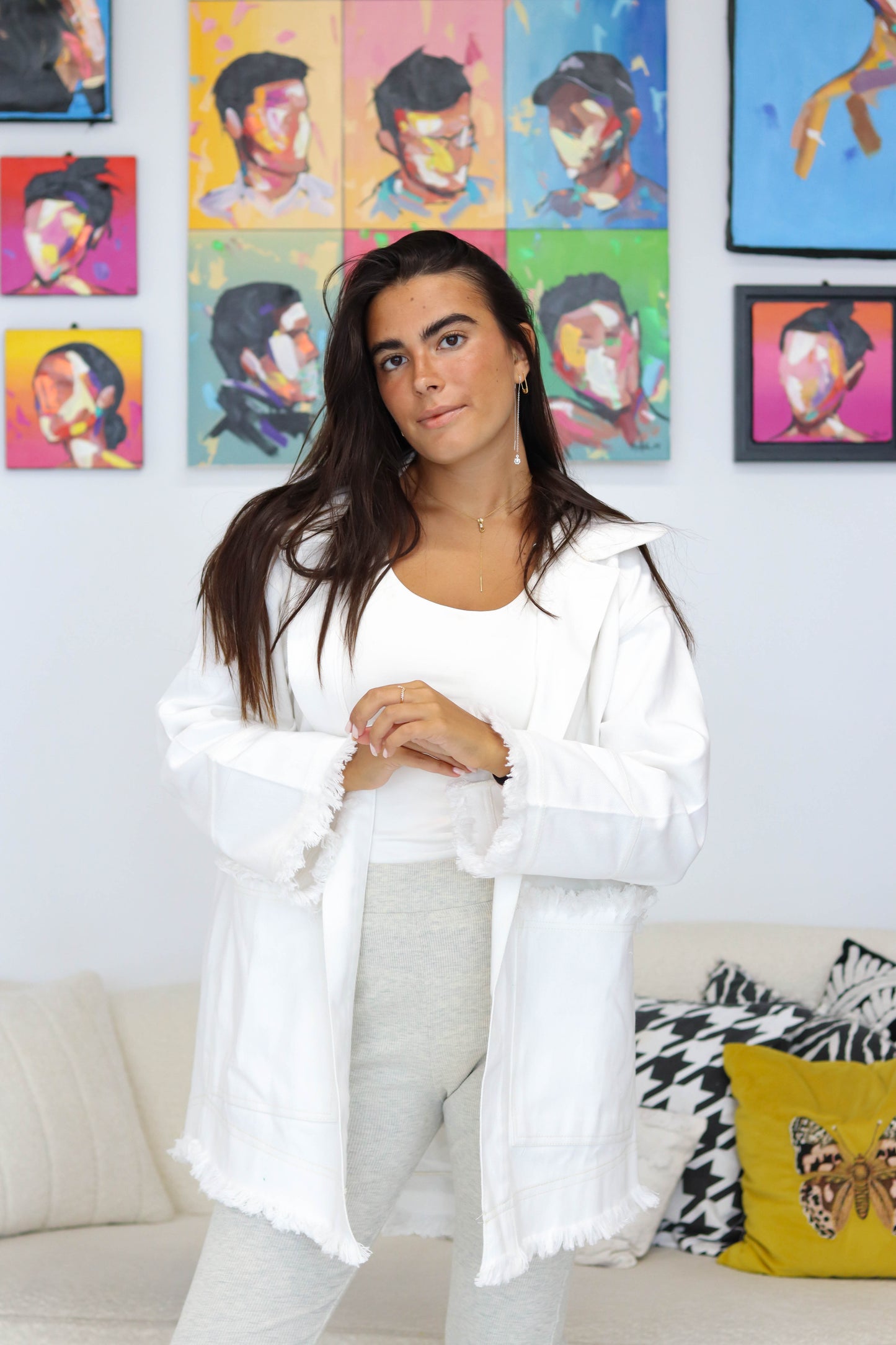 Fringes Denim Jacket in White