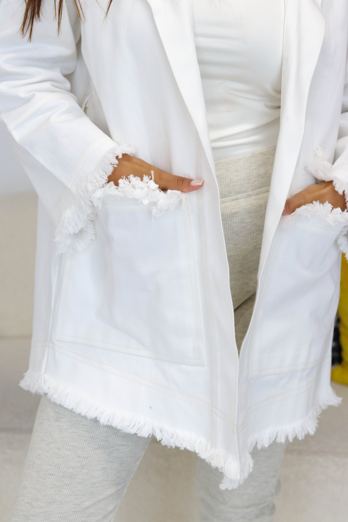 Fringes Denim Jacket in White
