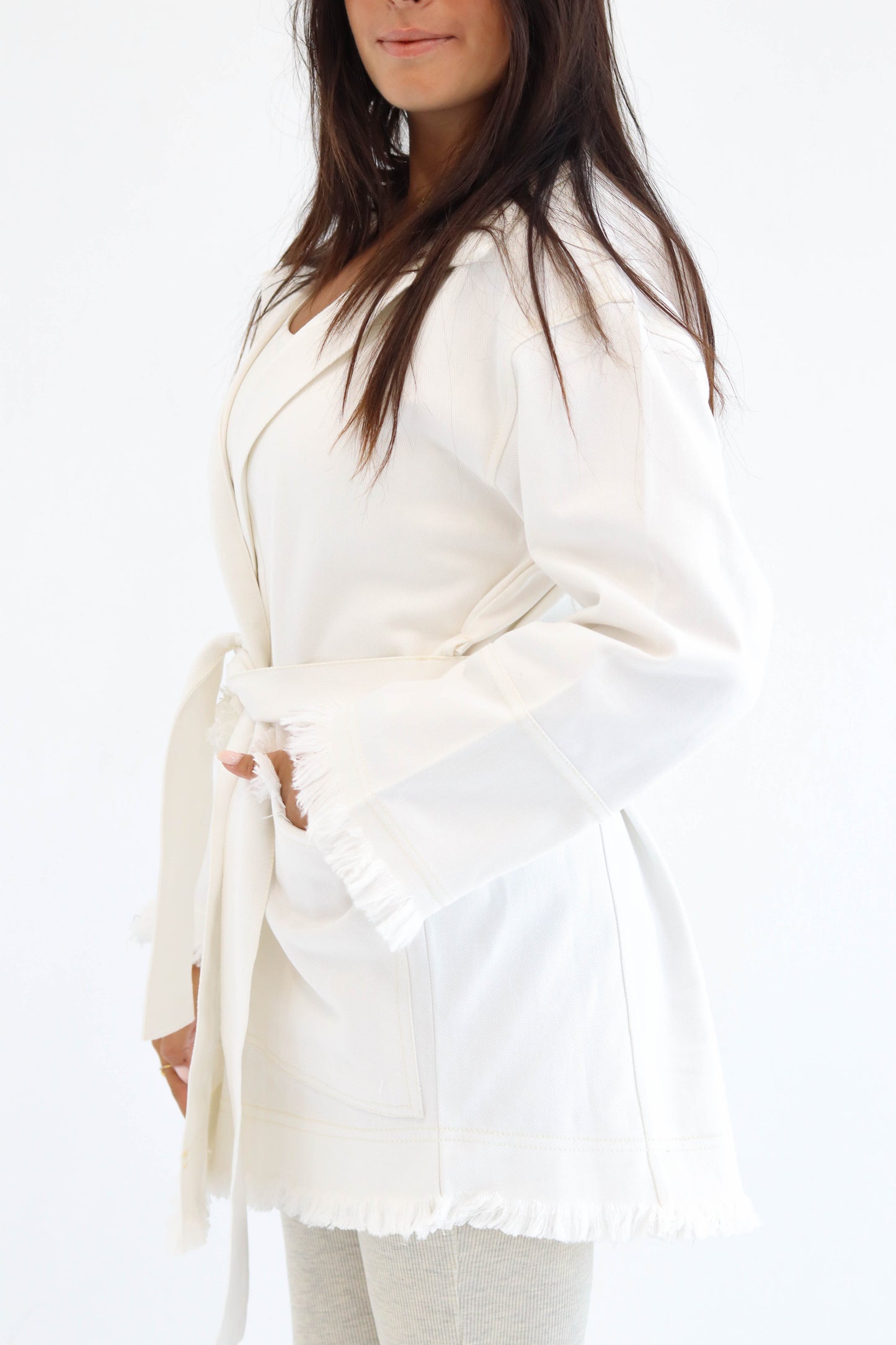 Fringes Denim Jacket in White
