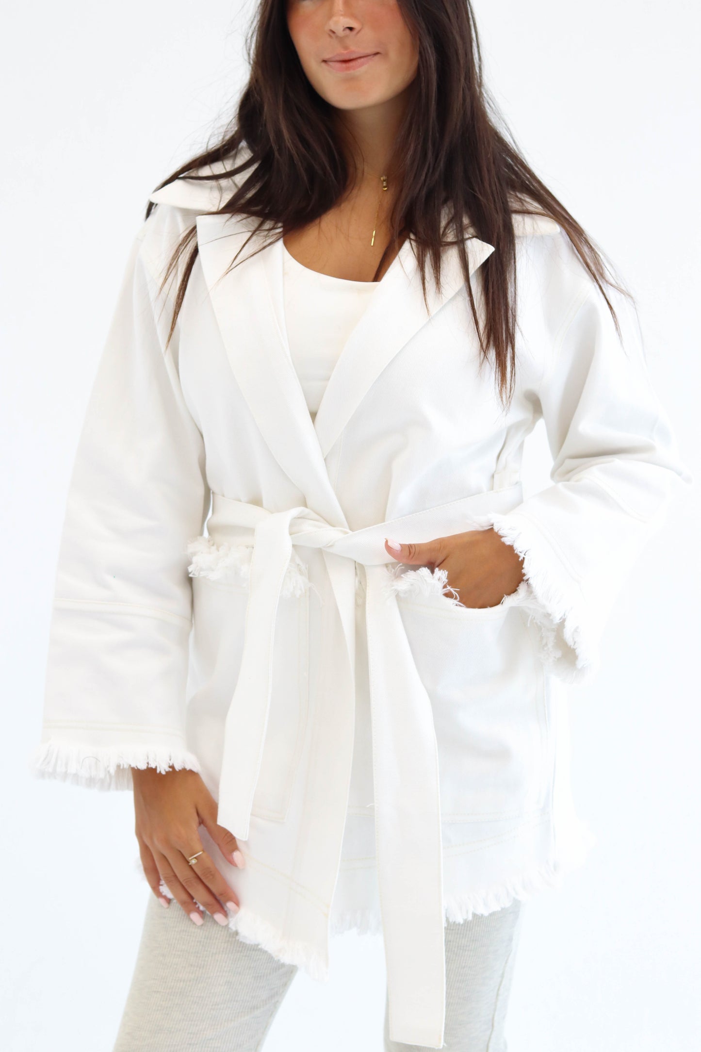 Fringes Denim Jacket in White