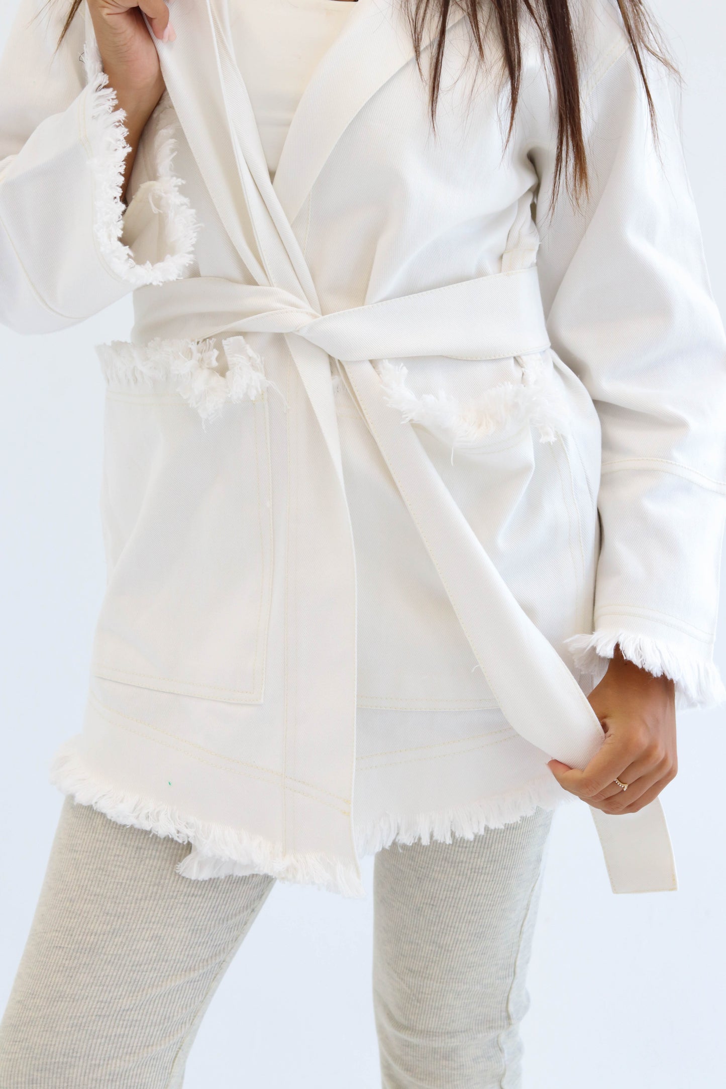 Fringes Denim Jacket in White