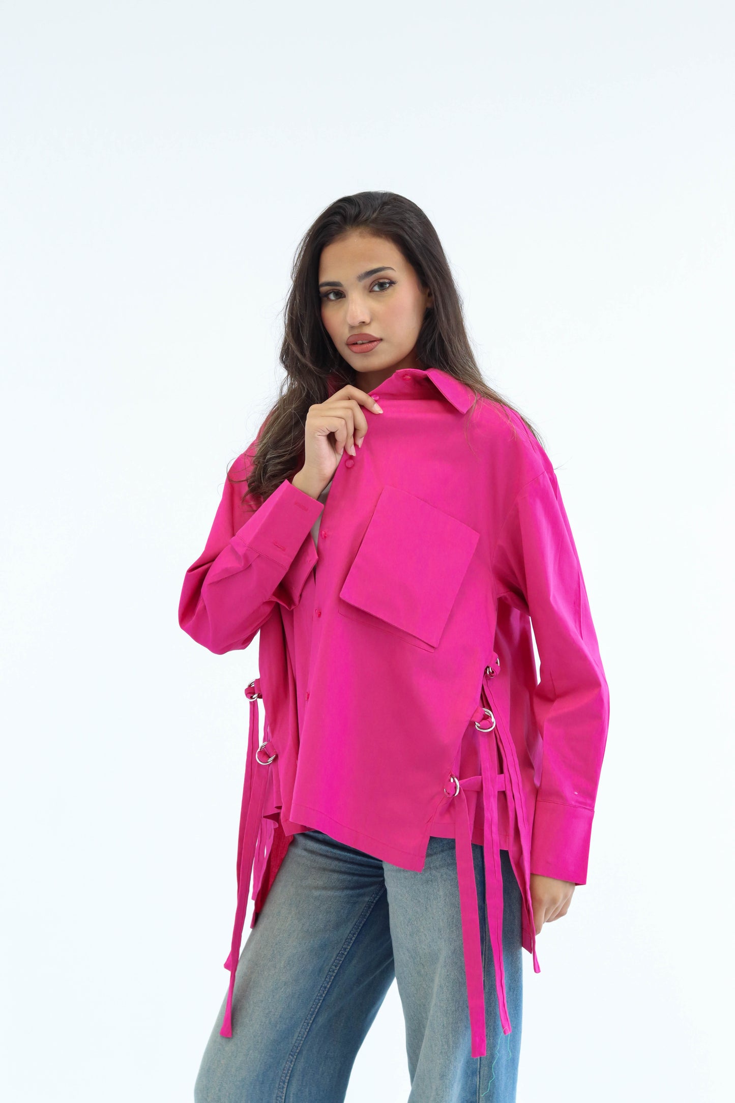 Belted Statement poplin shirt - Fuschia