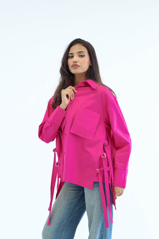 Belted Statement poplin shirt - Fuschia