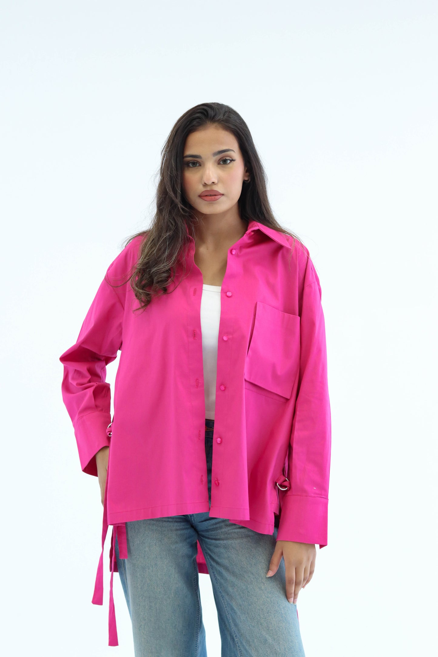 Belted Statement poplin shirt - Fuschia