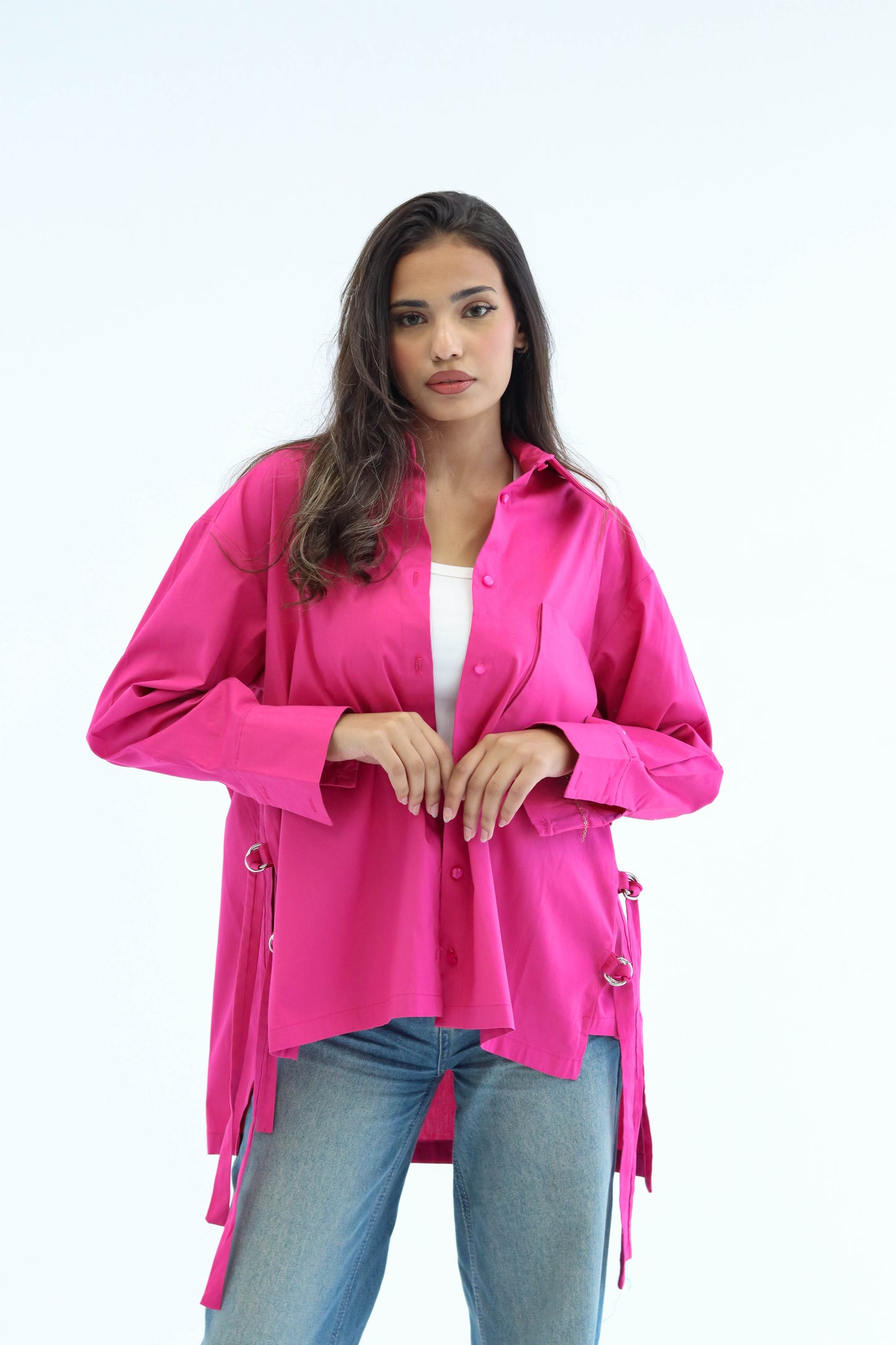 Belted Statement poplin shirt - Fuschia