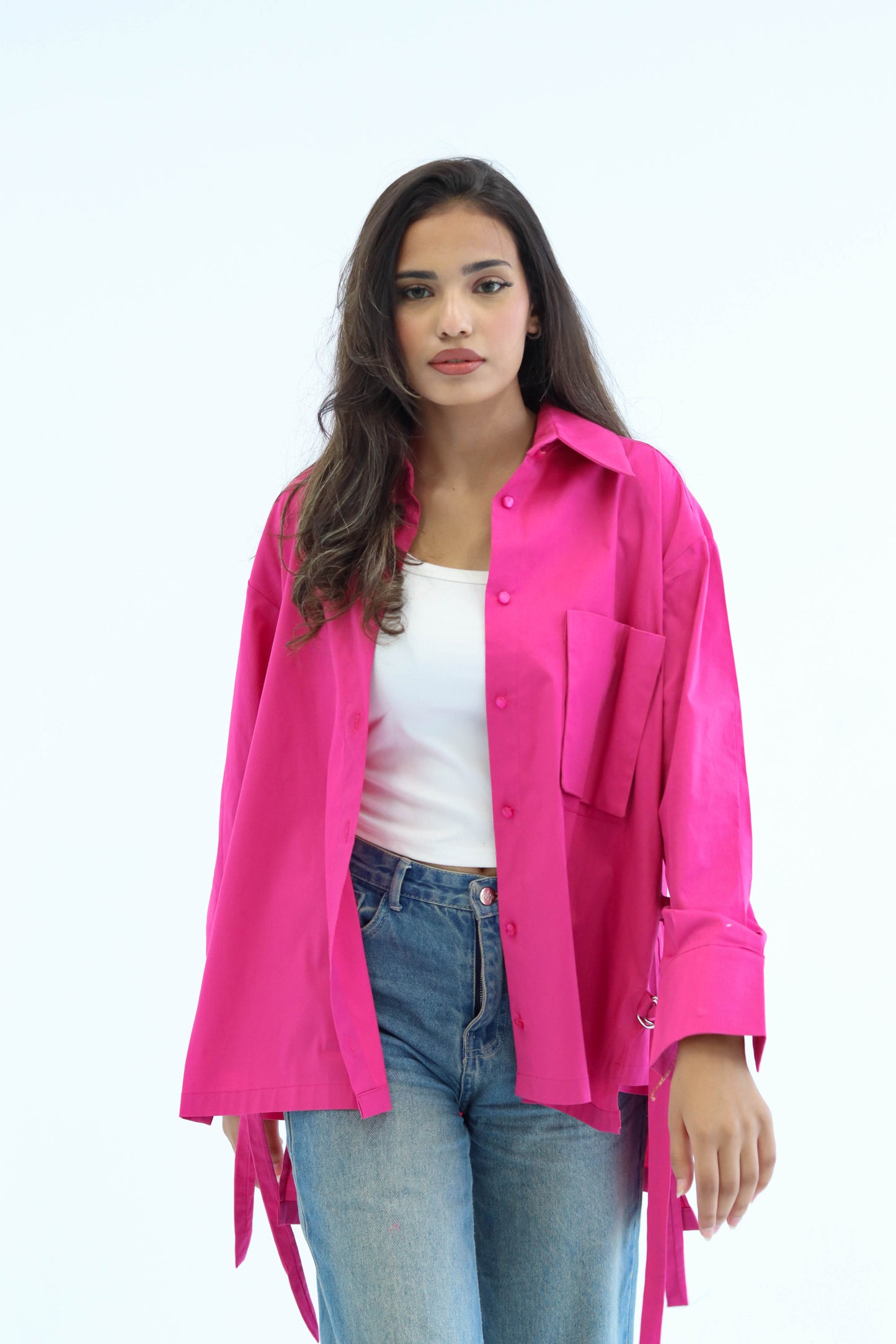 Belted Statement poplin shirt - Fuschia