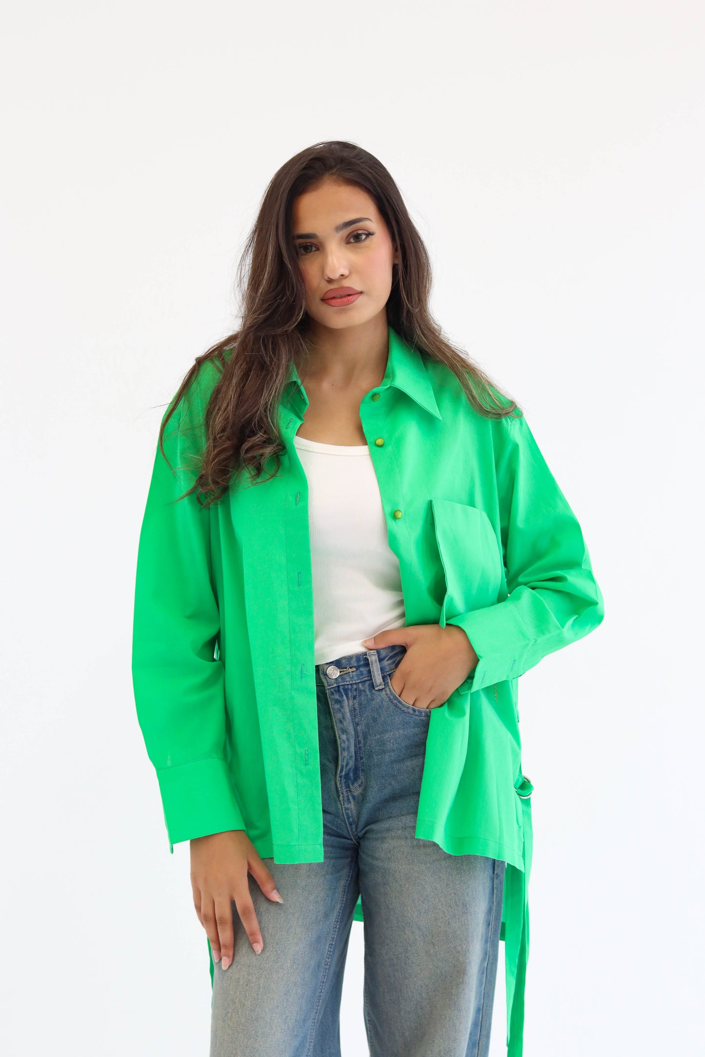Belted Statement poplin shirt - Green