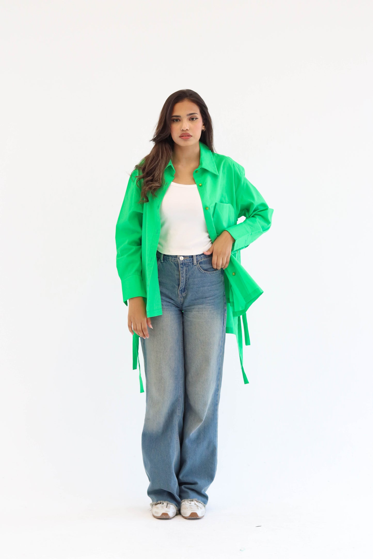 Belted Statement poplin shirt - Green