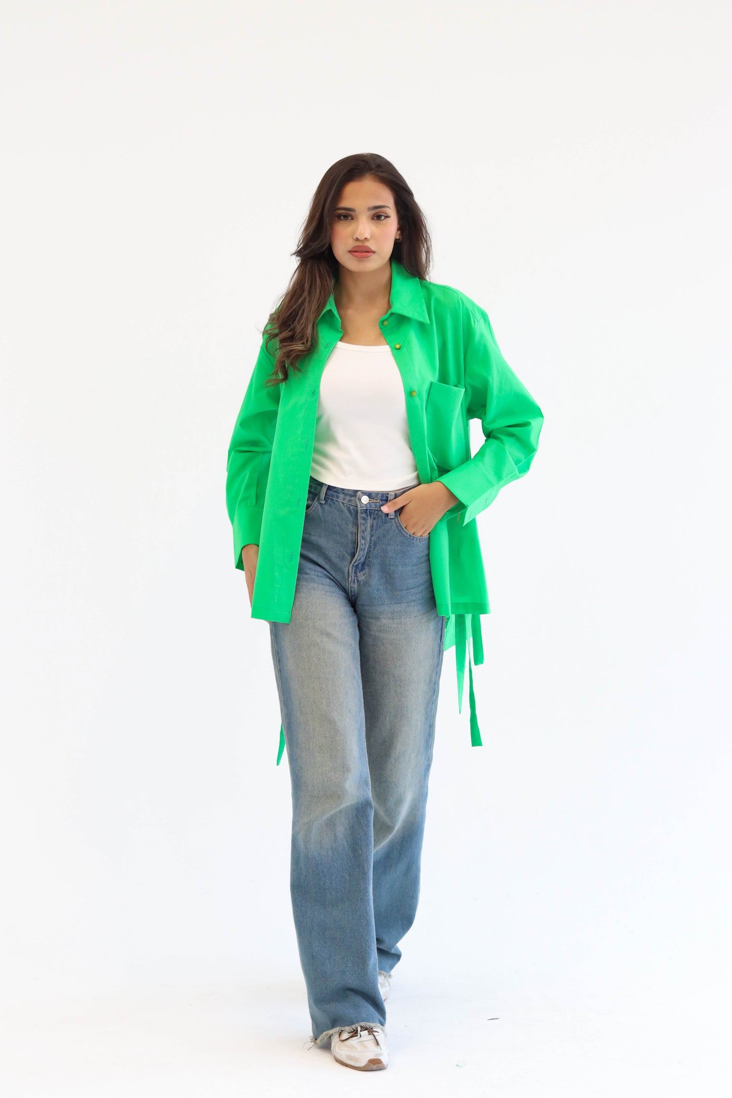 Belted Statement poplin shirt - Green