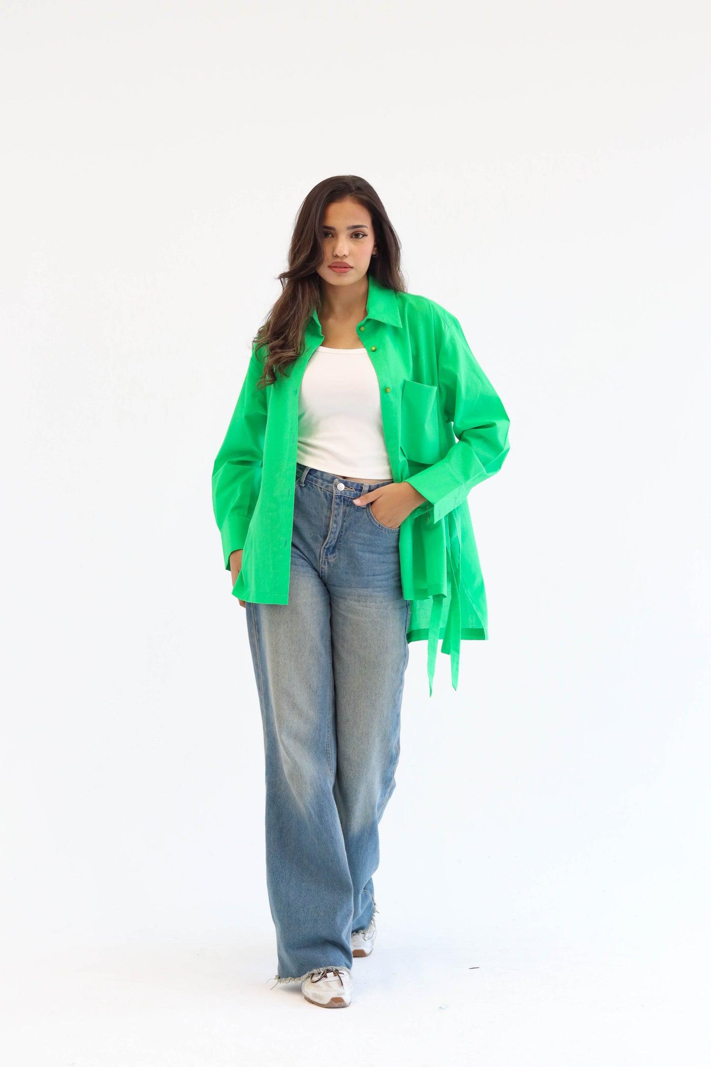 Belted Statement poplin shirt - Green