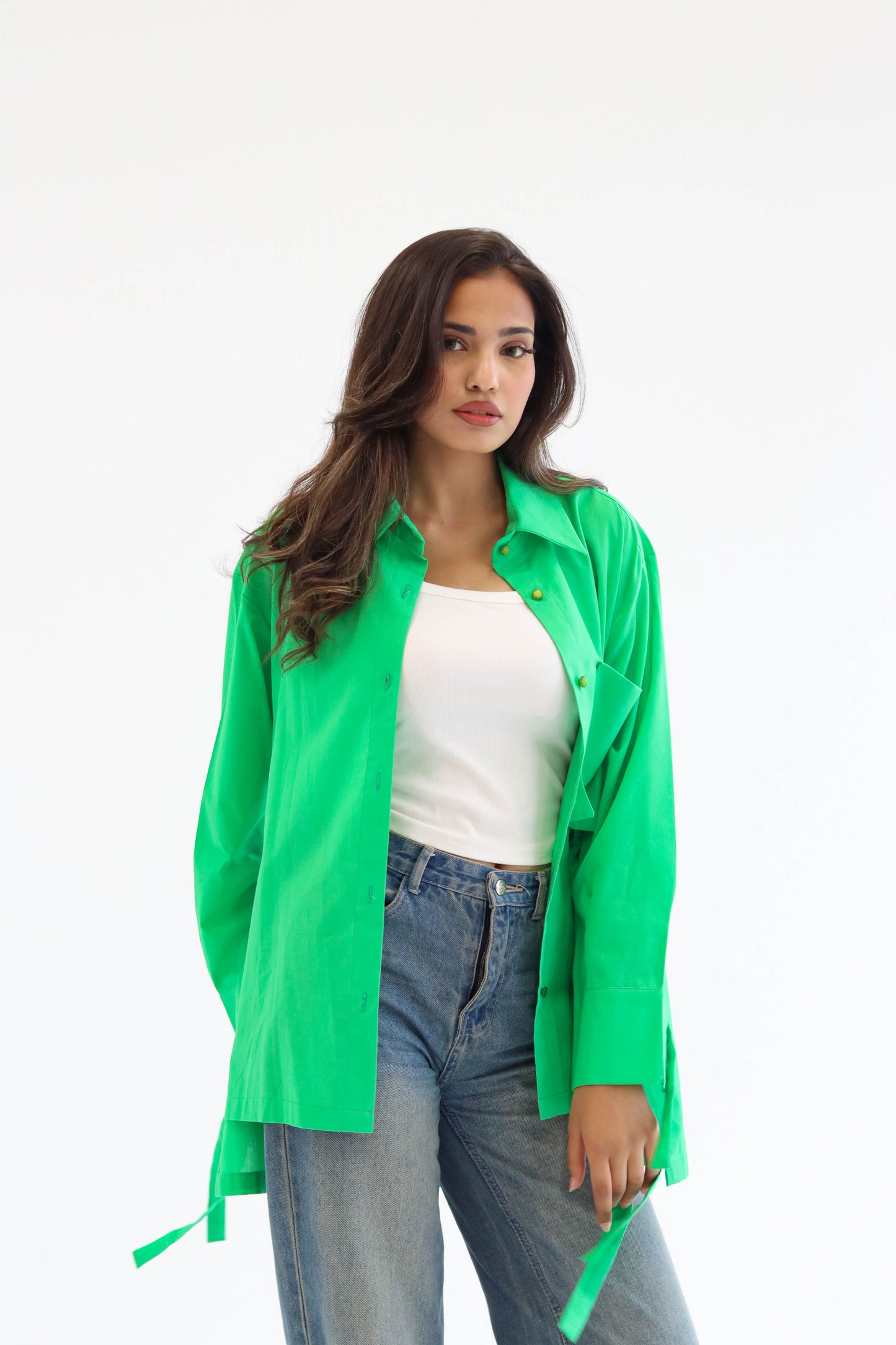 Belted Statement poplin shirt - Green