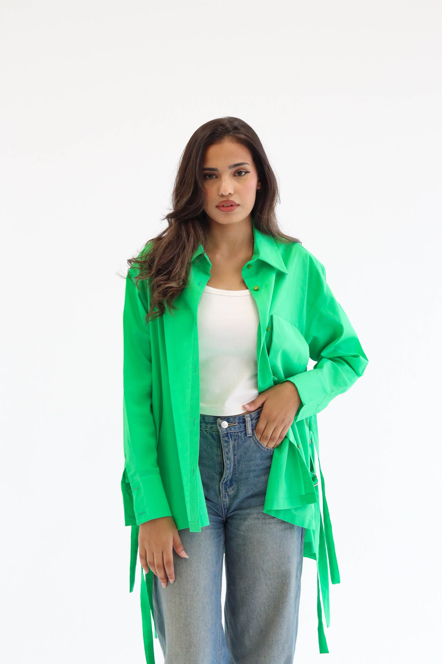 Belted Statement poplin shirt - Green