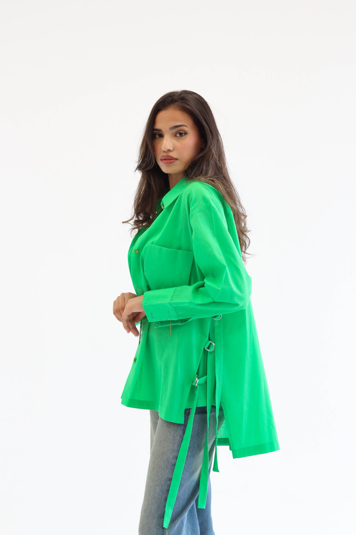 Belted Statement poplin shirt - Green