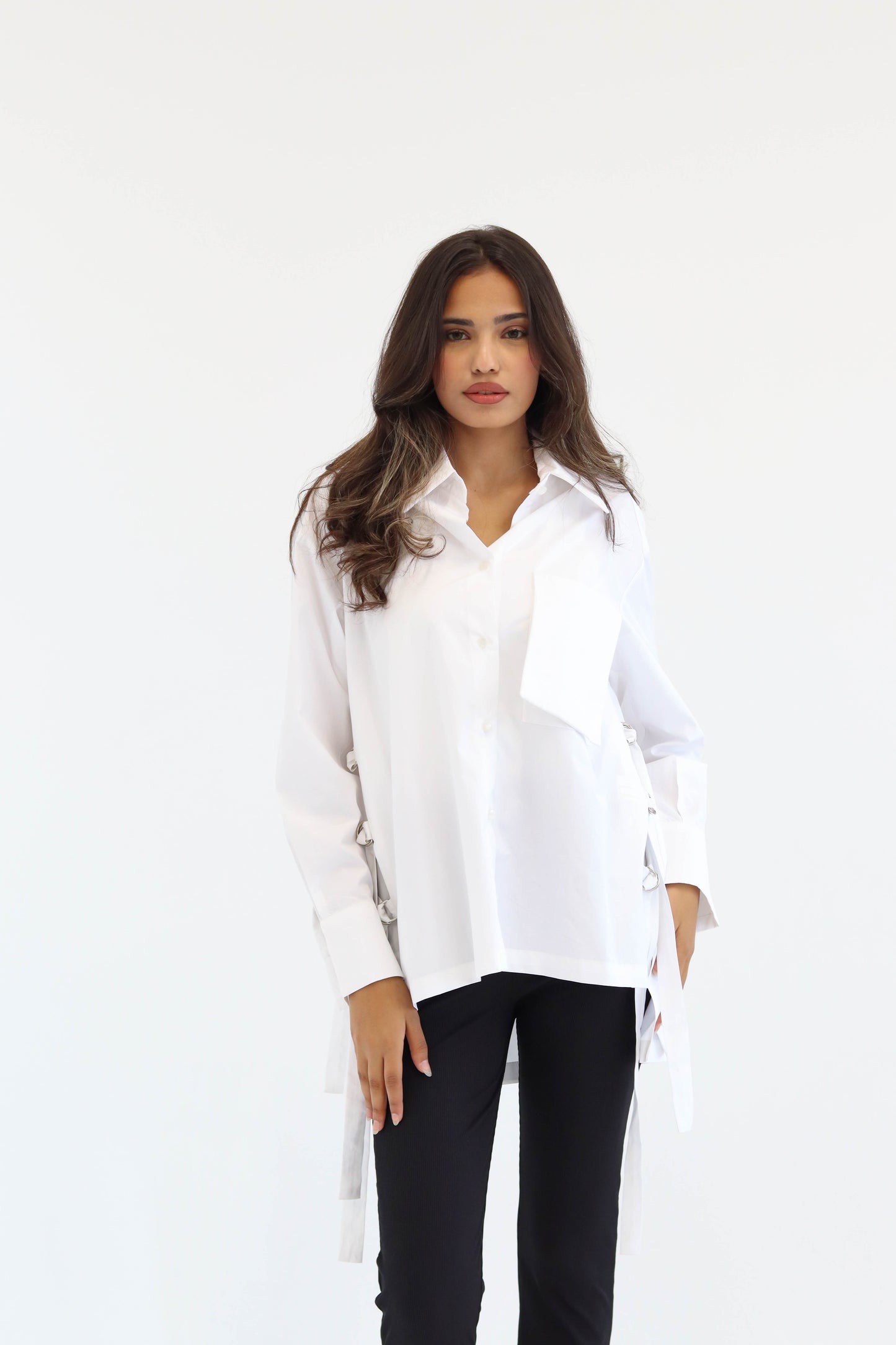 Belted Statement poplin shirt - White