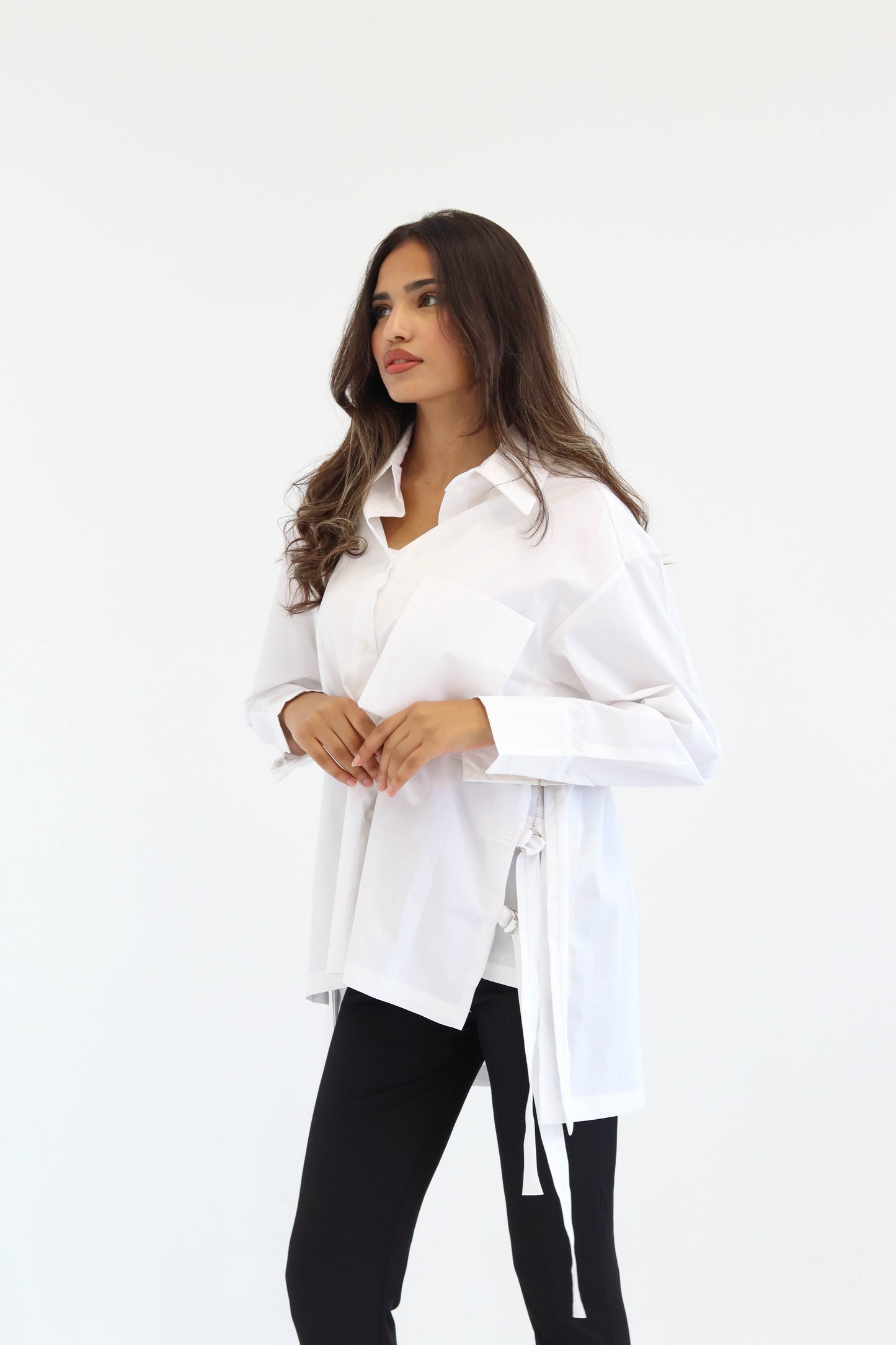 Belted Statement poplin shirt - White