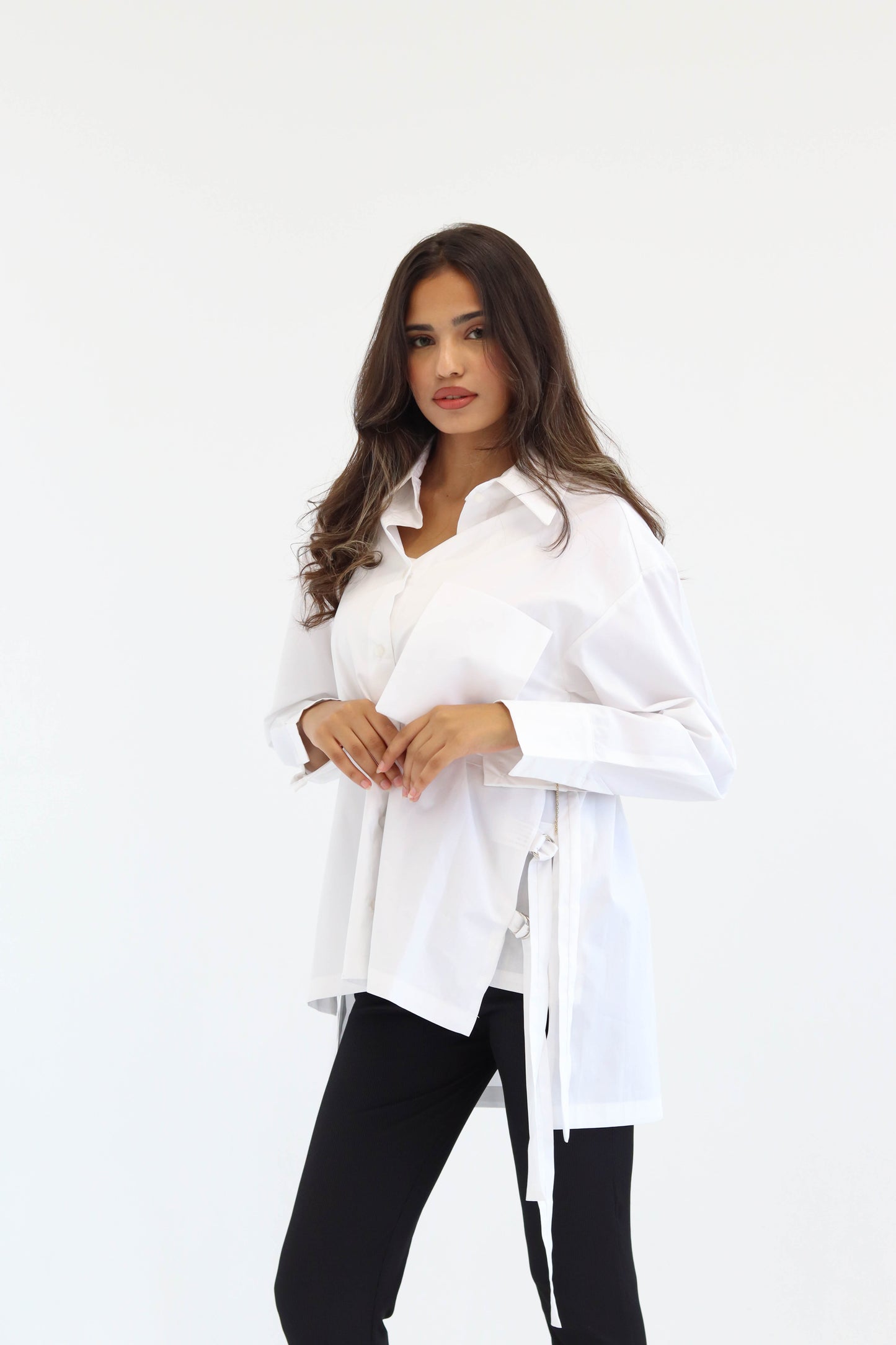 Belted Statement poplin shirt - White