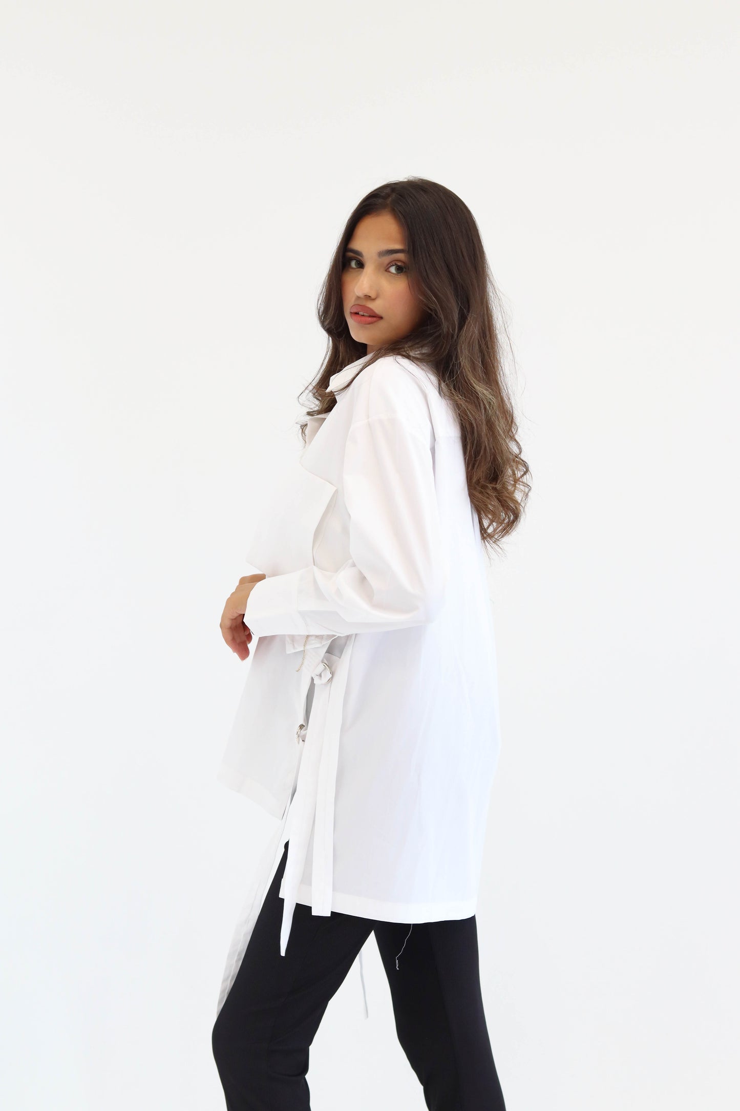 Belted Statement poplin shirt - White
