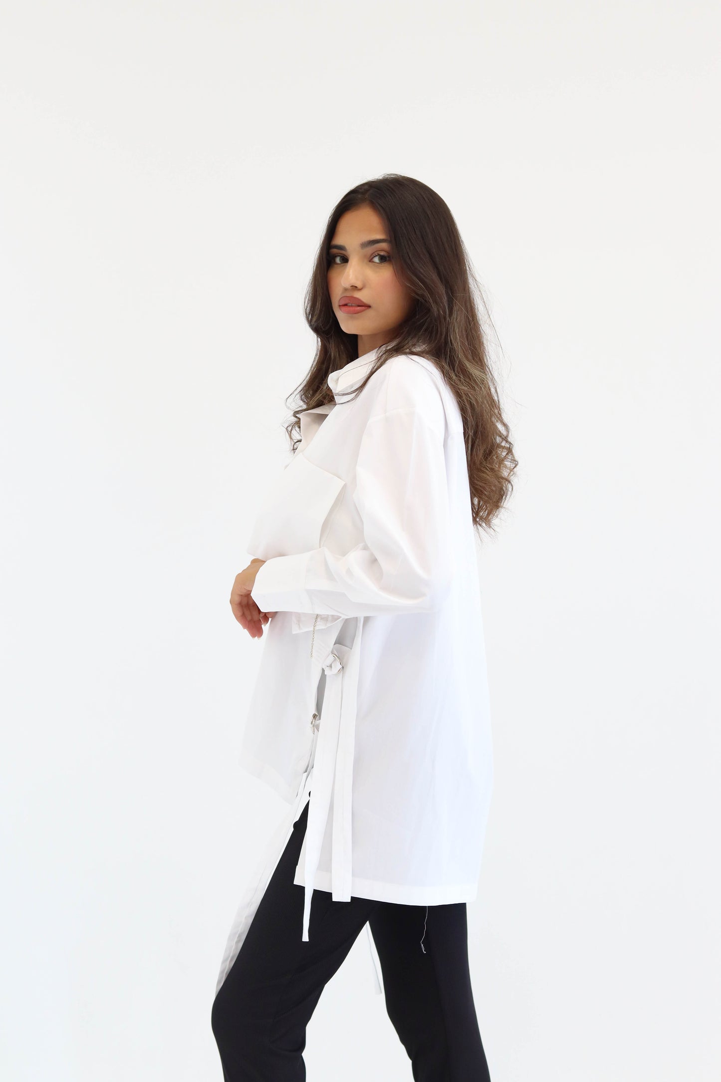 Belted Statement poplin shirt - White