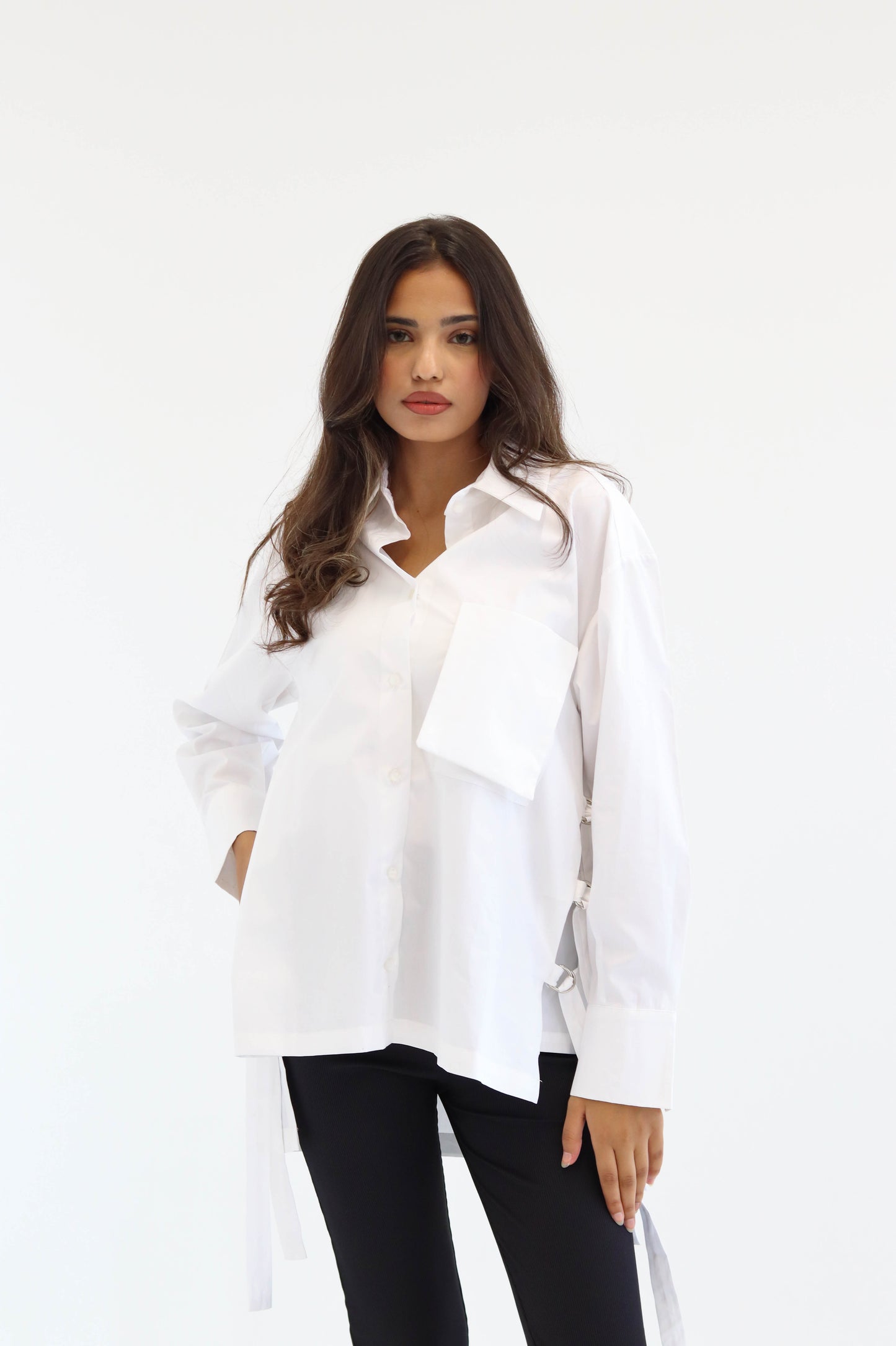 Belted Statement poplin shirt - White