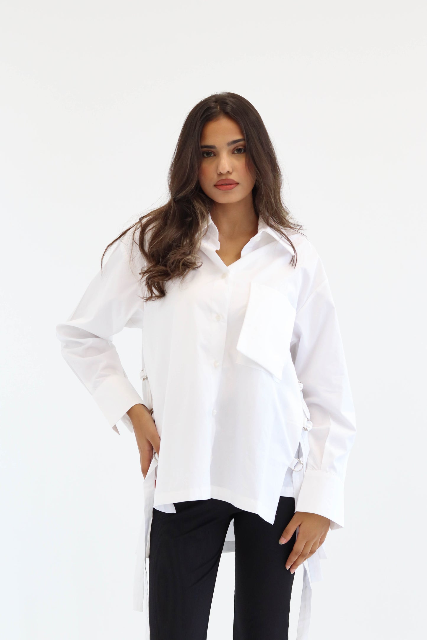 Belted Statement poplin shirt - White